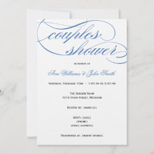 Elegant Blue Script Couples Shower Invitation Kaart