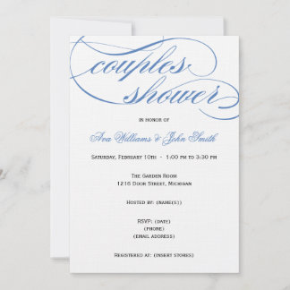 Elegant Blue Script Couples Shower Invitation Kaart