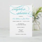 Elegant Blue Script Couples Shower Invitation Kaart (Staand voorkant)
