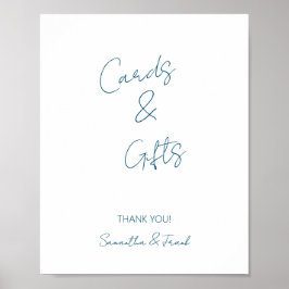 Elegant Blue Script Kaart en Gift Poster