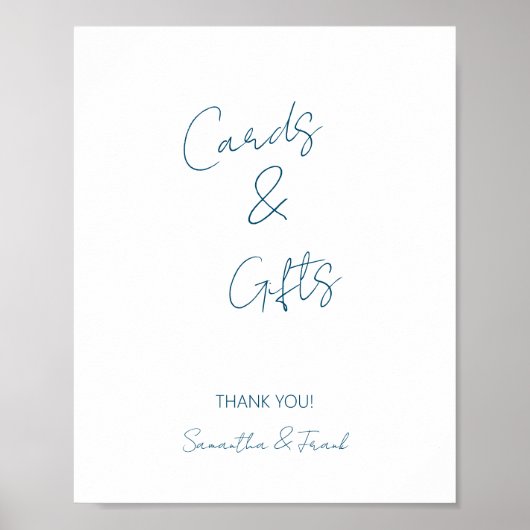 Elegant Blue Script Kaart en Gift Poster (Voorkant)