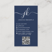Elegant Blue Script Monogram Logo Foto QR-code Visitekaartje (Achterkant)