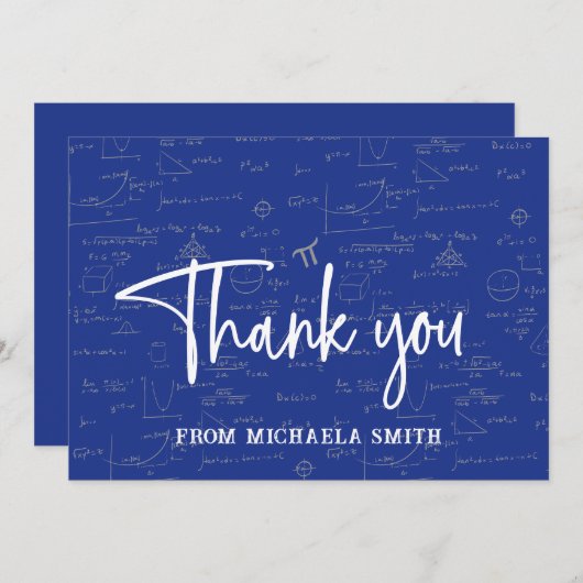Elegant Blue Script Typografie Wiskunde Afstuderen Bedankkaart (Voorkant / Achterkant)