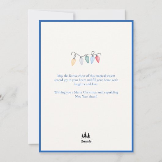 Elegant Blue Script Watercolor Christmas Tree Feestdagenkaart (Achterkant)