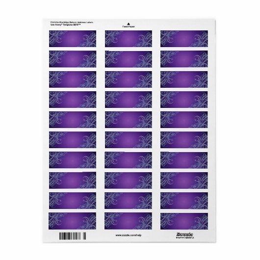 Elegant Blue Scroll Paars Blank Address Label (Full Sheet)