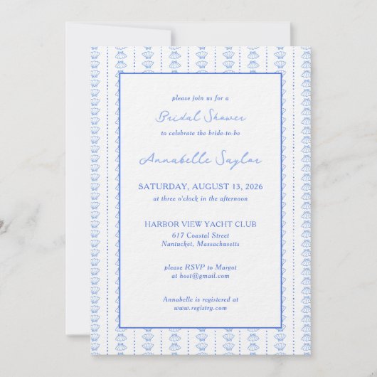 Elegant Blue Seashell Coastal Vrijgezellenfeest Kaart (Voorkant)