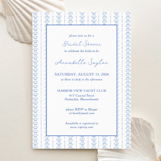 Elegant Blue Seashell Coastal Vrijgezellenfeest Kaart