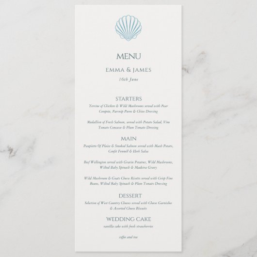 Elegant Blue Seashell Ivory Double Side Wedding  Menu (Voorkant)
