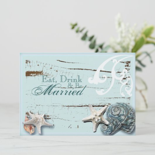 Elegant Blue Seashells Beach repetitie diner Kaart (Staand voorkant)