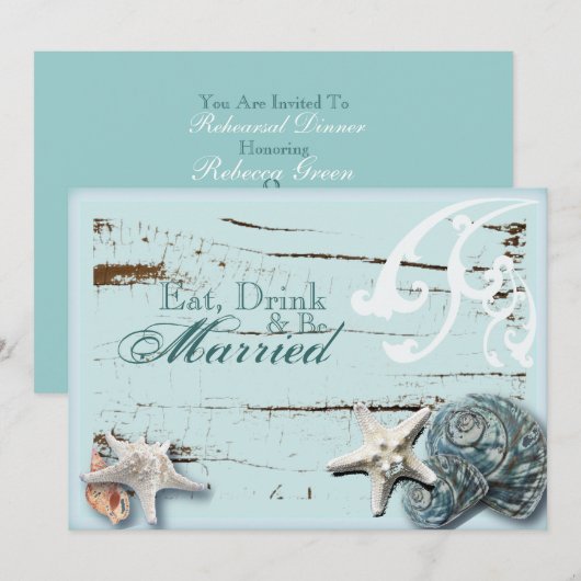 Elegant Blue Seashells Beach repetitie diner Kaart (Voorkant / Achterkant)