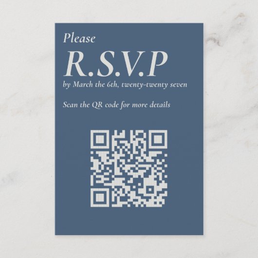 Elegant Blue Serif grote QR Code RSVP Informatiekaartje (Voorkant)