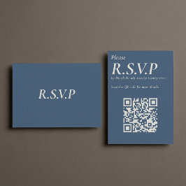 Elegant Blue Serif grote QR Code RSVP Informatiekaartje