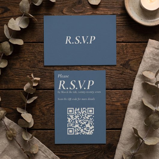 Elegant Blue Serif grote QR Code RSVP Informatiekaartje