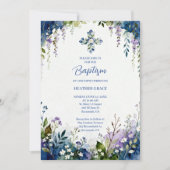 Elegant Blue Shades Floral Frame Arch Baptisme Kaart (Voorkant)