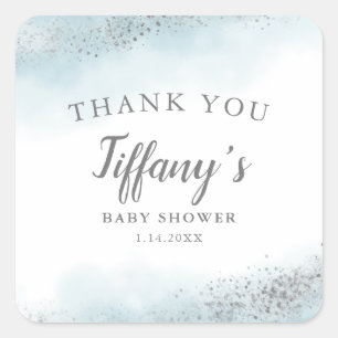 Elegant Blue Silver Baby shower Vierkante Sticker