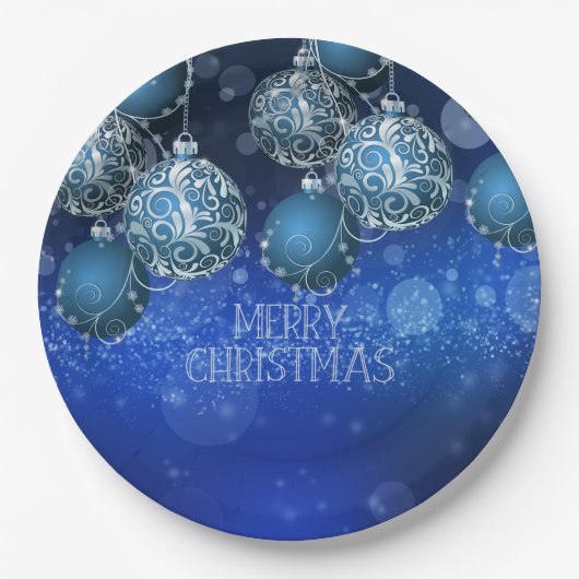 Elegant Blue & Silver Baubles Christmas Papieren Bordje (Voorkant)
