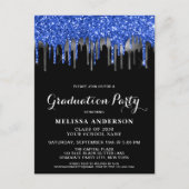 Elegant Blue Silver Black Glitter Drift Afstuderen Briefkaart (Voorkant)