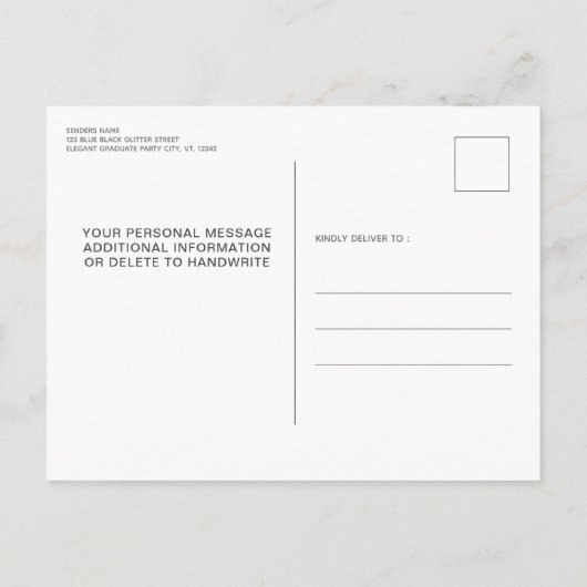 Elegant Blue Silver Black Glitter Drift Afstuderen Uitnodiging Briefkaart (Achterkant)