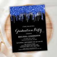 Elegant Blue Silver Black Glitter Drift Afstuderen