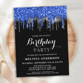 Elegant Blue Silver Black Glitter Drift Birthday Briefkaart