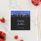 Elegant Blue Silver Black Glitter Drift Weddenscha Servet (Insitu)