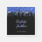 Elegant Blue Silver Black Glitter Drift Weddenscha Servet (Voorkant)