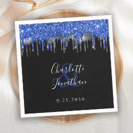 Elegant Blue Silver Black Glitter Drift Weddenscha Servet