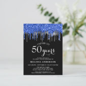 Elegant Blue Silver Black Glitter Drip 50 Birthday Briefkaart (Staand voorkant)