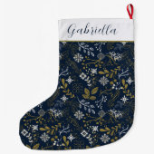 Elegant Blue Silver Botanische Patroon Grote Kerstsok (Achterkant)