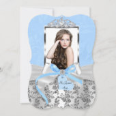 Elegant Blue Silver Bow Roos Foto Quinceanera 1 Kaart (Voorkant)
