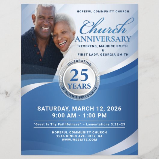 Elegant Blue & Silver Church Anniversary  Flyer (Voorkant)
