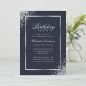 Elegant Blue Silver Confetti verjaardagsfeestje Kaart (Staand voorkant)