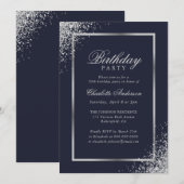 Elegant Blue Silver Confetti verjaardagsfeestje Kaart (Voorkant / Achterkant)