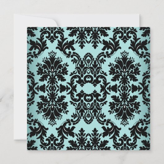 Elegant Blue Silver Damask Black Birthday Party Kaart (Achterkant)