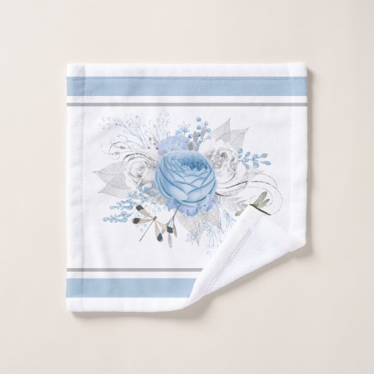 Elegant Blue Silver Dragonfly Floral Bad Handdoek (Wasdoekje)