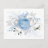 Elegant Blue Silver Dragonfly Floral Briefkaart (Voorkant)