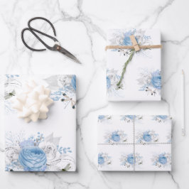 Elegant Blue Silver Dragonfly Floral Inpakpapier Vel