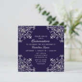 Elegant Blue Silver  Floral Quinceañera Kaart (Staand voorkant)