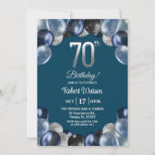Elegant Blue Silver Glitter 70th Birthday Photo Kaart (Voorkant)