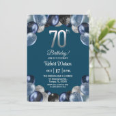 Elegant Blue Silver Glitter 70th Birthday Photo Kaart (Staand voorkant)