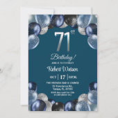 Elegant Blue Silver Glitter 71st Birthday Party Kaart (Voorkant)