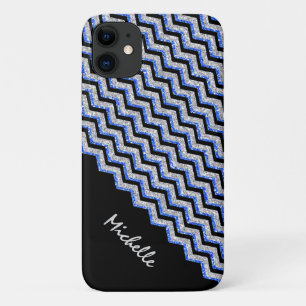 Elegant Blue Silver Glitter Chevron - Gepersonalis iPhone 11 Hoesje