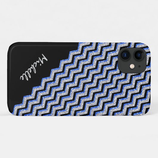 Elegant Blue Silver Glitter Chevron - Gepersonalis Case-Mate iPhone Case (Achterkant (horizontaal))