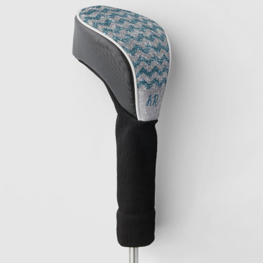 Elegant Blue Silver Glitter Chevron Zig Zag Golfheadcover (Schuin)