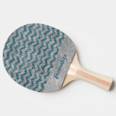 Elegant Blue Silver Glitter Chevron Zig Zag Tafeltennisbatje (Zijkant)