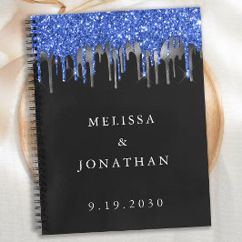 Elegant Blue Silver Glitter-drift Weddenschap Notitieboek