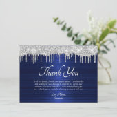 Elegant Blue Silver Glitter Drip Birthday Bedankkaart (Staand voorkant)