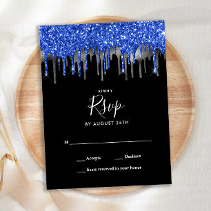 Elegant Blue Silver Glitter druist tegen RSVP Briefkaart
