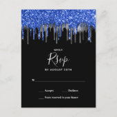 Elegant Blue Silver Glitter druist tegen RSVP Briefkaart (Voorkant)