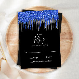 Elegant Blue Silver Glitter druist tegen RSVP Notitiekaartje